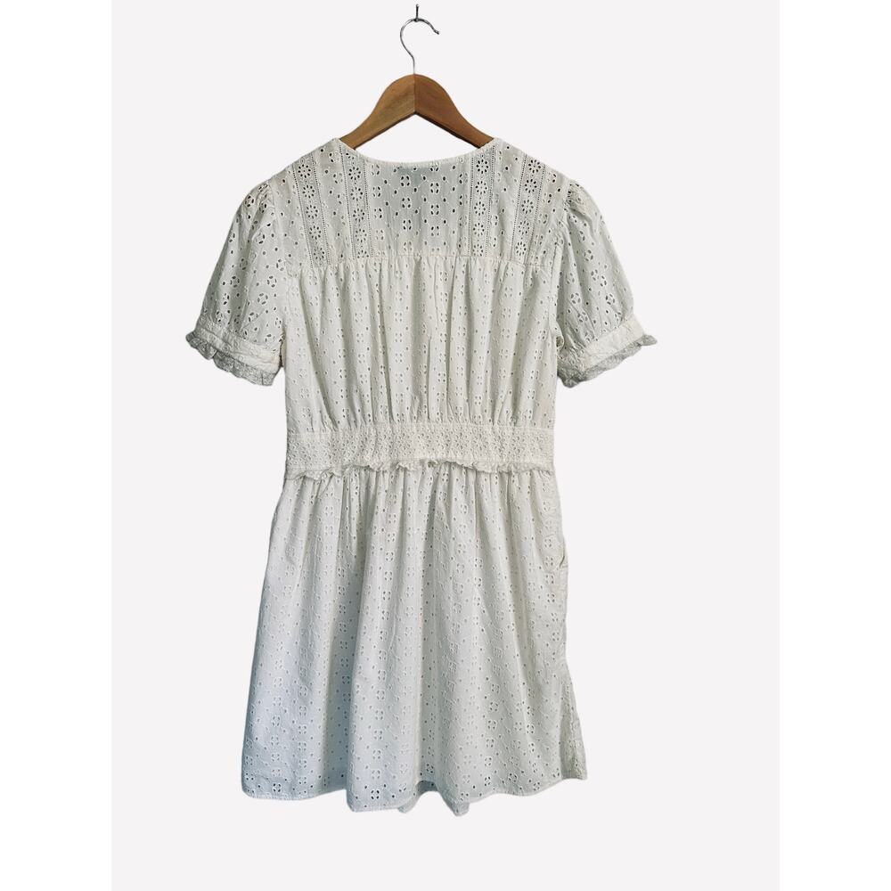J Crew Cotton Eyelet Button Front Pockets Short Ruffle Sleeve Ivory Mini Dress 4 - Picture 8 of 10
